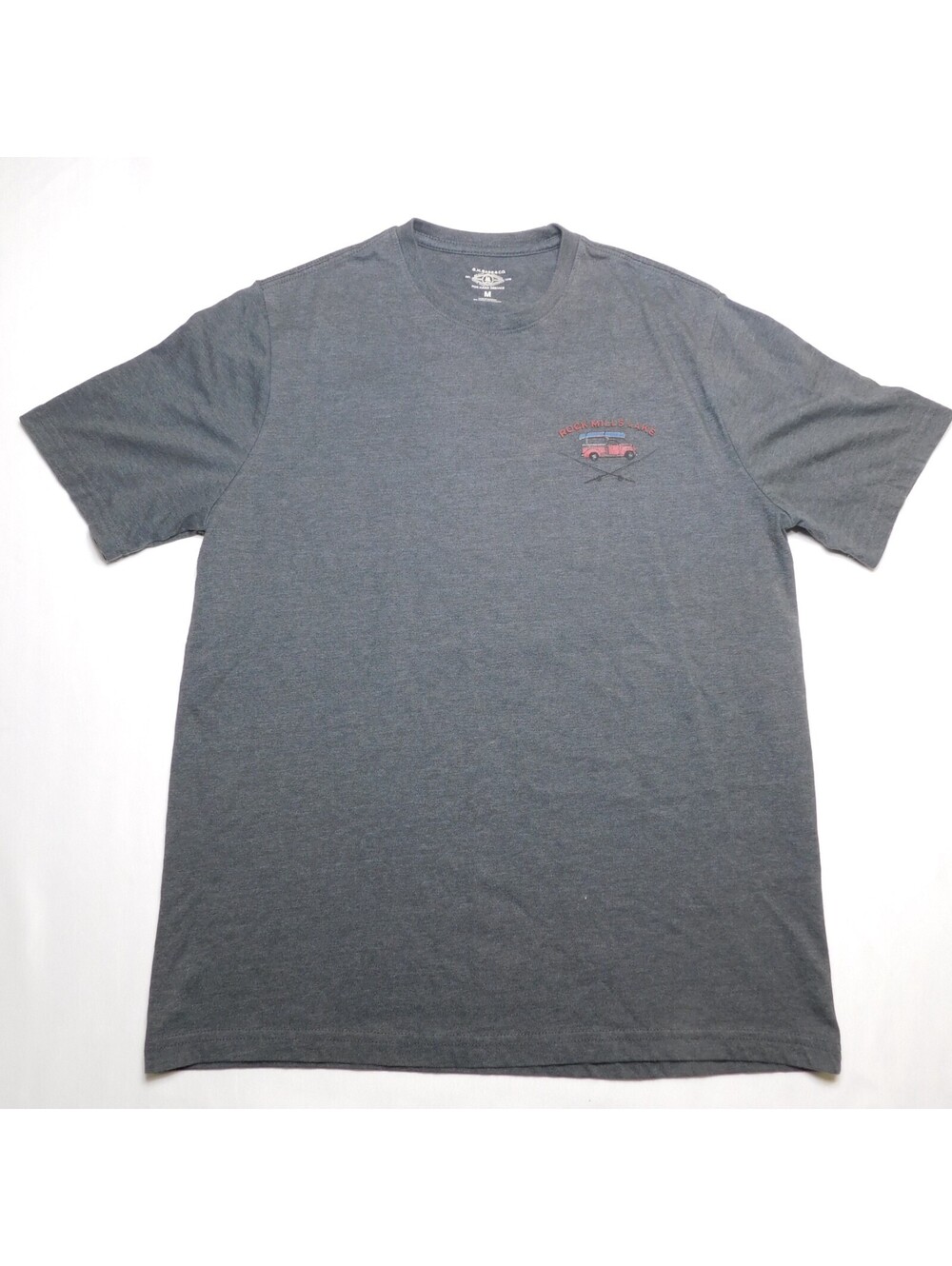 G.H. Bass Co Shirt Mens Medium Gray Rock Mills Lake Truck Canoe Fishing T-Shirt